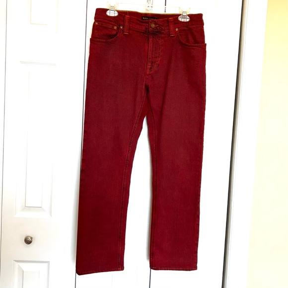 Nudie Jeans Thin Finn Organic Cotton Slim Fit Icon Red Waist Size 31 Unisex - Picture 3 of 15